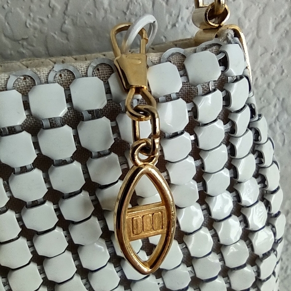 Vintage 80's White Metal Scaly Mesh Evening Clutch Handbag 12" x 7" - Picture 7 of 12